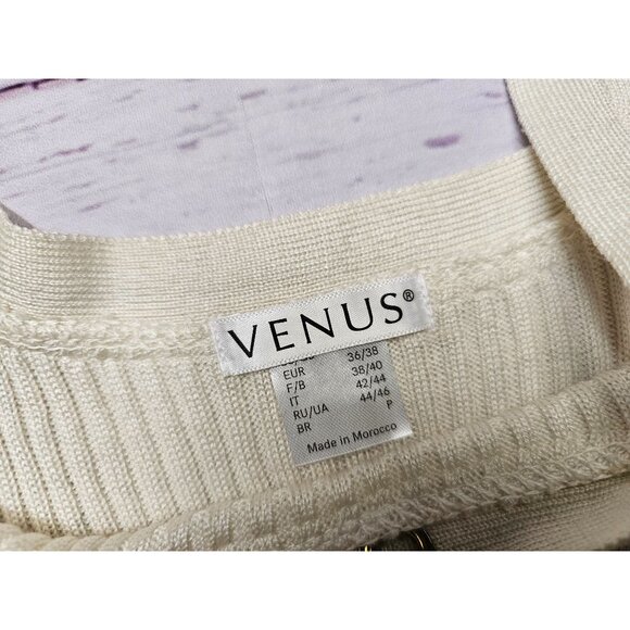 VENUS S IVORY CREAM COLD SHOULDER RIBBED KNIT GTOMMET TUNIC SIDE SLIT SWEATER TO - Picture 11 of 15